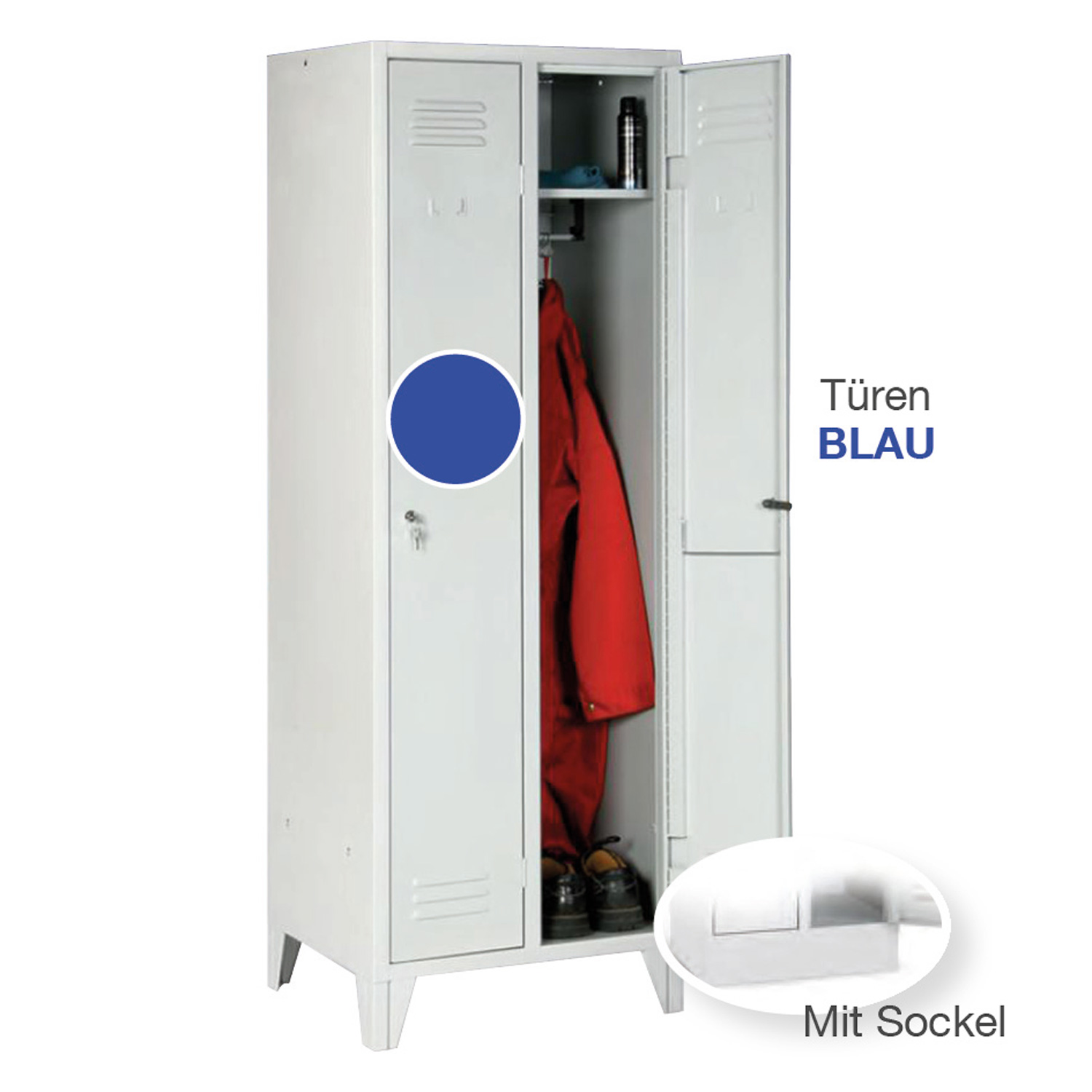 Metall Garderobenschrank 2 Abteile, je 30 cm breit