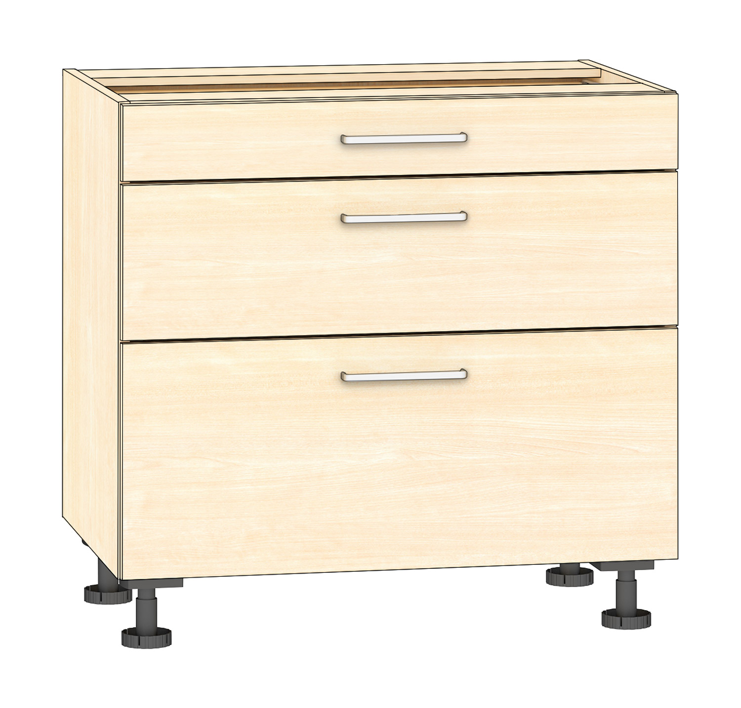 Schubkastenschrank 3 Schubkästen, Breite 90 cm Ahorn